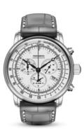 realistisch Uhr Uhr Chronograph Gesicht Silber dunkel grau Leder Gurt auf Weiß Design klassisch Luxus Vektor Illustration.
