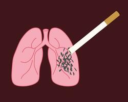 aska från en cigarett i de lungorna. vektor platt illustration på mörk bakgrund. de kropp organ är tycka om ett askkopp. fara av rökning, anti-rökning företag affisch, baner, flygblad, plakat.