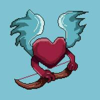 pixel konst av pixelated föremål. hjärta karaktär ha två vingar och bära en rosett. pixel konst, 8 bitar perfekt för spel tillgång eller design tillgång element för din spel design tillgång. vektor