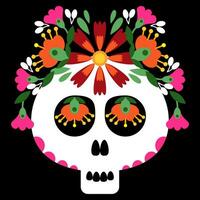 mexikansk socker skalle med färgrik blommor vektor