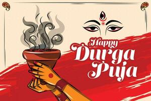 glücklich Durga Puja. weiblich Hand halten dhunuchi aarti vektor