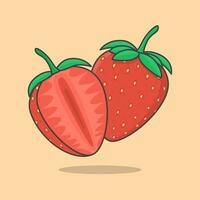 Scheibe und ganze von Erdbeere Karikatur Vektor Illustration. Erdbeere eben Symbol Gliederung