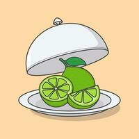 geöffnet Restaurant Glocke mit Limette Karikatur Vektor Illustration. frisch Limette Obst eben Symbol Gliederung
