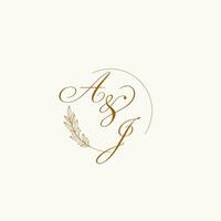 Initialen aj Hochzeit Monogramm Logo mit Blätter und elegant kreisförmig Linien vektor