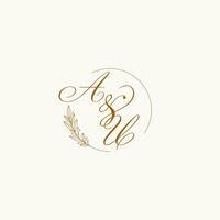 Initialen au Hochzeit Monogramm Logo mit Blätter und elegant kreisförmig Linien vektor