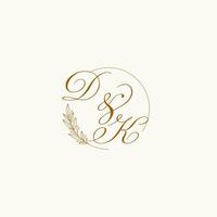 Initialen dk Hochzeit Monogramm Logo mit Blätter und elegant kreisförmig Linien vektor