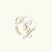 Initialen dy Hochzeit Monogramm Logo mit Blätter und elegant kreisförmig Linien vektor