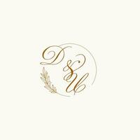 Initialen du Hochzeit Monogramm Logo mit Blätter und elegant kreisförmig Linien vektor