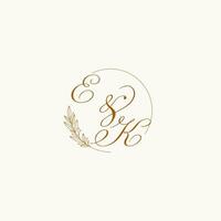 Initialen ek Hochzeit Monogramm Logo mit Blätter und elegant kreisförmig Linien vektor