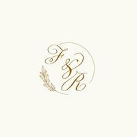 Initialen fr Hochzeit Monogramm Logo mit Blätter und elegant kreisförmig Linien vektor