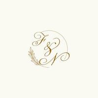 Initialen fn Hochzeit Monogramm Logo mit Blätter und elegant kreisförmig Linien vektor