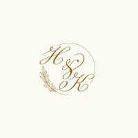 Initialen hk Hochzeit Monogramm Logo mit Blätter und elegant kreisförmig Linien vektor