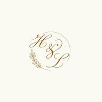 Initialen hl Hochzeit Monogramm Logo mit Blätter und elegant kreisförmig Linien vektor