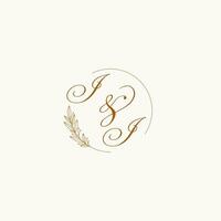 Initialen ii Hochzeit Monogramm Logo mit Blätter und elegant kreisförmig Linien vektor