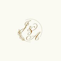 Initialen ja Hochzeit Monogramm Logo mit Blätter und elegant kreisförmig Linien vektor