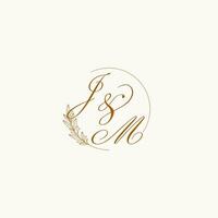 Initialen jm Hochzeit Monogramm Logo mit Blätter und elegant kreisförmig Linien vektor