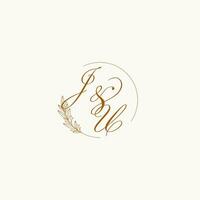 Initialen ju Hochzeit Monogramm Logo mit Blätter und elegant kreisförmig Linien vektor