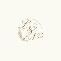 Initialen ln Hochzeit Monogramm Logo mit Blätter und elegant kreisförmig Linien vektor