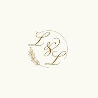 Initialen ll Hochzeit Monogramm Logo mit Blätter und elegant kreisförmig Linien vektor