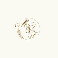 Initialen mf Hochzeit Monogramm Logo mit Blätter und elegant kreisförmig Linien vektor