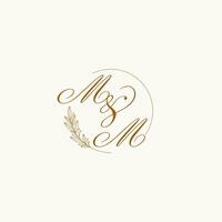 Initialen mm Hochzeit Monogramm Logo mit Blätter und elegant kreisförmig Linien vektor