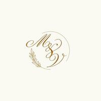 Initialen mv Hochzeit Monogramm Logo mit Blätter und elegant kreisförmig Linien vektor