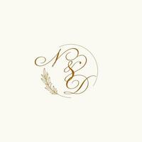 Initialen nd Hochzeit Monogramm Logo mit Blätter und elegant kreisförmig Linien vektor