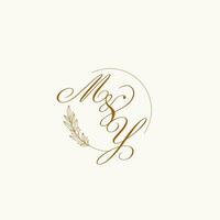 Initialen meine Hochzeit Monogramm Logo mit Blätter und elegant kreisförmig Linien vektor