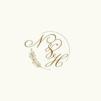 Initialen nh Hochzeit Monogramm Logo mit Blätter und elegant kreisförmig Linien vektor