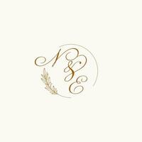 Initialen ne Hochzeit Monogramm Logo mit Blätter und elegant kreisförmig Linien vektor