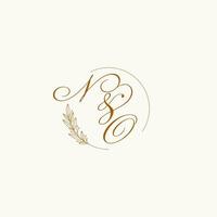 Initialen Nein Hochzeit Monogramm Logo mit Blätter und elegant kreisförmig Linien vektor