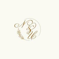 Initialen nu Hochzeit Monogramm Logo mit Blätter und elegant kreisförmig Linien vektor