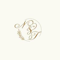 Initialen nicht Hochzeit Monogramm Logo mit Blätter und elegant kreisförmig Linien vektor