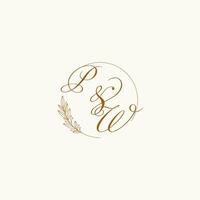 Initialen pw Hochzeit Monogramm Logo mit Blätter und elegant kreisförmig Linien vektor