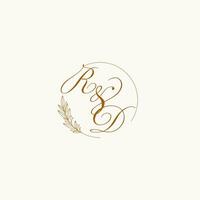 Initialen rd Hochzeit Monogramm Logo mit Blätter und elegant kreisförmig Linien vektor