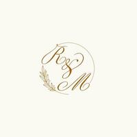 Initialen rm Hochzeit Monogramm Logo mit Blätter und elegant kreisförmig Linien vektor