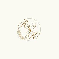 Initialen rk Hochzeit Monogramm Logo mit Blätter und elegant kreisförmig Linien vektor