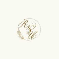 Initialen ru Hochzeit Monogramm Logo mit Blätter und elegant kreisförmig Linien vektor