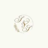 Initialen ss Hochzeit Monogramm Logo mit Blätter und elegant kreisförmig Linien vektor