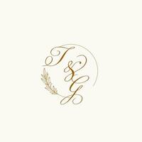 Initialen tg Hochzeit Monogramm Logo mit Blätter und elegant kreisförmig Linien vektor