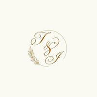 Initialen ti Hochzeit Monogramm Logo mit Blätter und elegant kreisförmig Linien vektor
