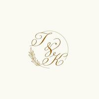 Initialen tk Hochzeit Monogramm Logo mit Blätter und elegant kreisförmig Linien vektor