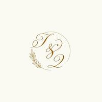 Initialen tq Hochzeit Monogramm Logo mit Blätter und elegant kreisförmig Linien vektor