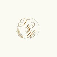 initialer tu bröllop monogram logotyp med löv och elegant cirkulär rader vektor