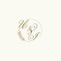 Initialen ui Hochzeit Monogramm Logo mit Blätter und elegant kreisförmig Linien vektor