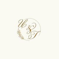 Initialen ut Hochzeit Monogramm Logo mit Blätter und elegant kreisförmig Linien vektor