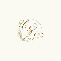 Initialen un Hochzeit Monogramm Logo mit Blätter und elegant kreisförmig Linien vektor