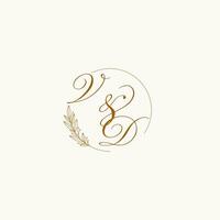 Initialen vd Hochzeit Monogramm Logo mit Blätter und elegant kreisförmig Linien vektor