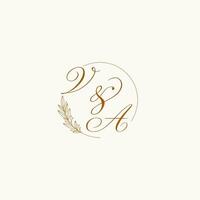 Initialen va Hochzeit Monogramm Logo mit Blätter und elegant kreisförmig Linien vektor