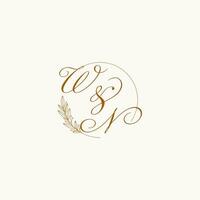 Initialen wn Hochzeit Monogramm Logo mit Blätter und elegant kreisförmig Linien vektor